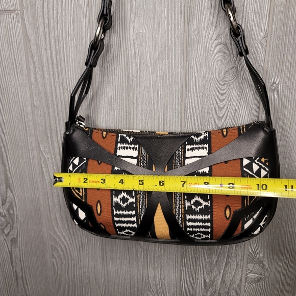Casadei NWOT brown and black geometric pattern fabric shoulderbag. - Picture 8 of 9